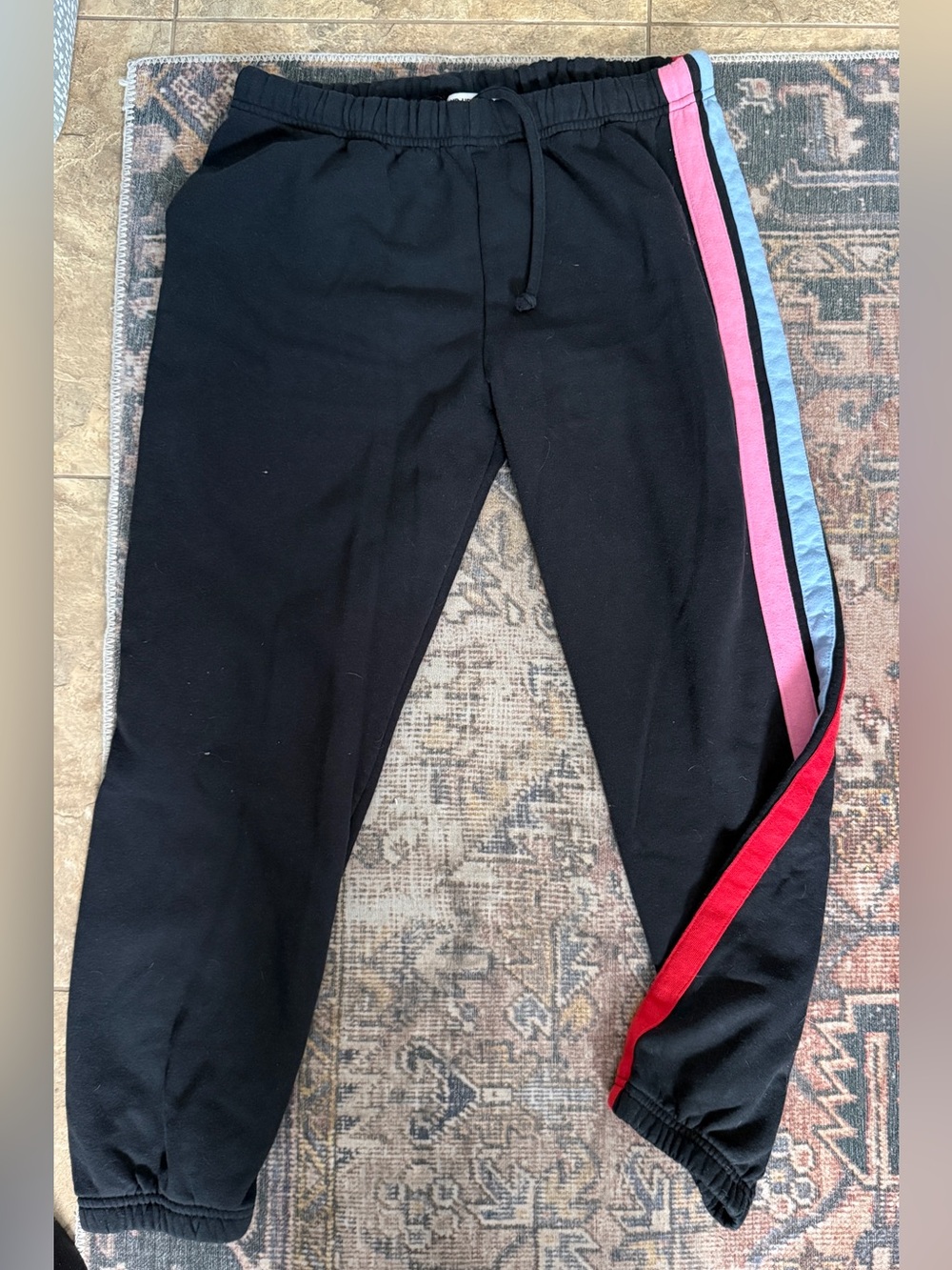 Sub_Urban Riot Black Joggers with Pink, Blue and Red Side Stripes